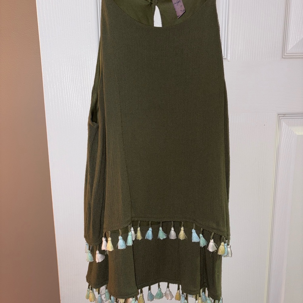 Alya Olive Green Tank Top with Tassels